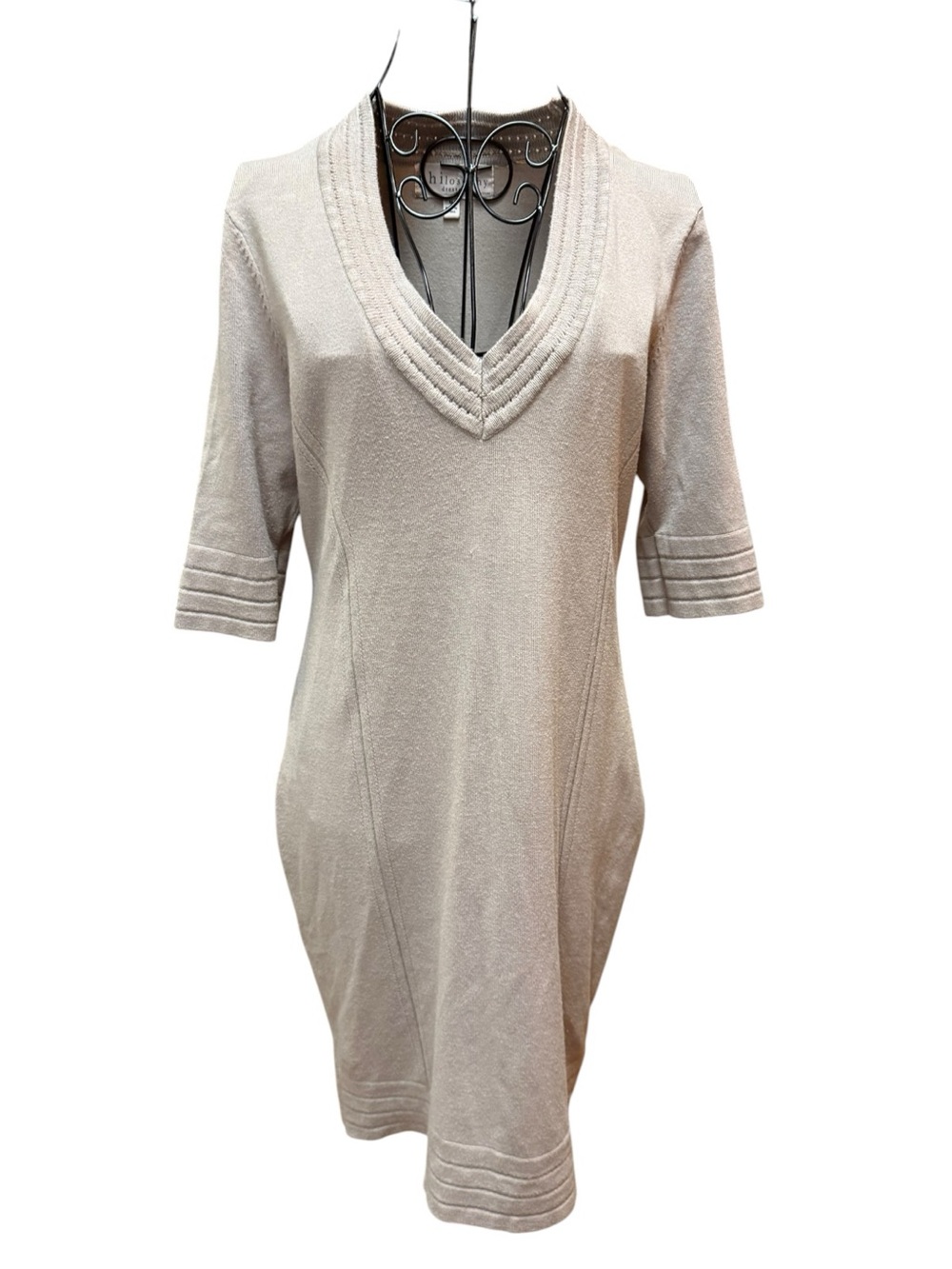 Philosophy Neutral Beige V-Neck Midi Sweater Dress Medium
